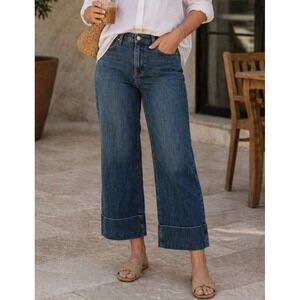 Cato Dark Blue Cropped Wide Cuffed Wide Leg‎ Jeans Flap Pockets Women's 12 EUC